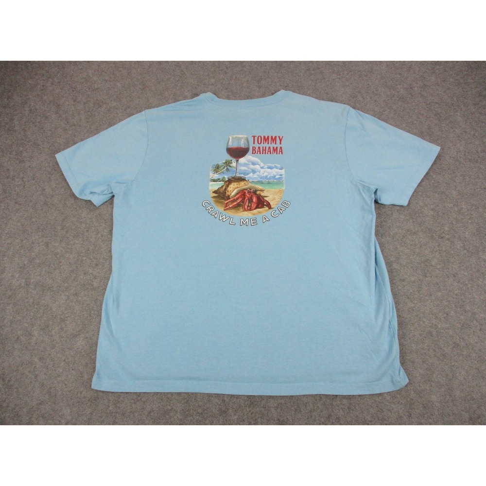 Tommy Bahama Shirt Mens XL Blue Crawl Me A Cab Crab Wine Beach Graphic Tee
